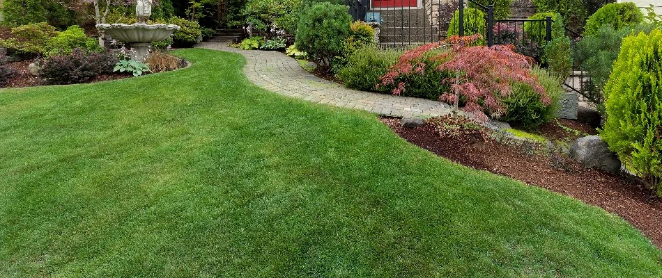 Green grass with a landscape and walkway in Tacoma, WA.