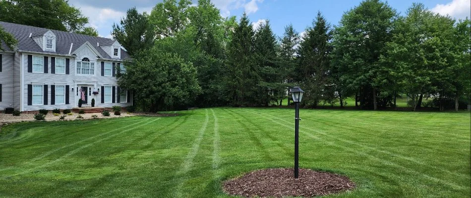 Beautifully striped lawn with a house and trees in Bremerton, WA.