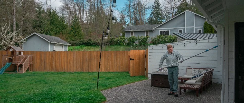 Worker sweeping for spiders in Jefferson County, WA.