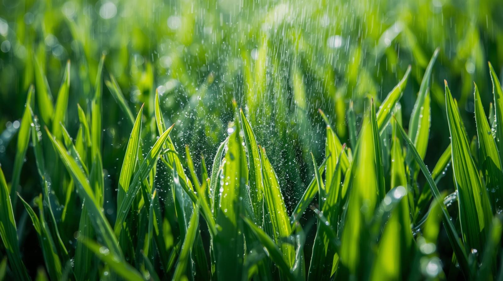 Healthy green grass with water droplets